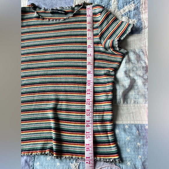 Brandy Melville Womens Striped Cute Girlie Baby Tee Multicoloured Ruffle Small - Picture 8 of 8